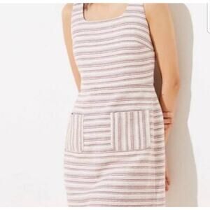 LOFT  Sleeveless Tweed Shift Dress Pink Cream Size 12